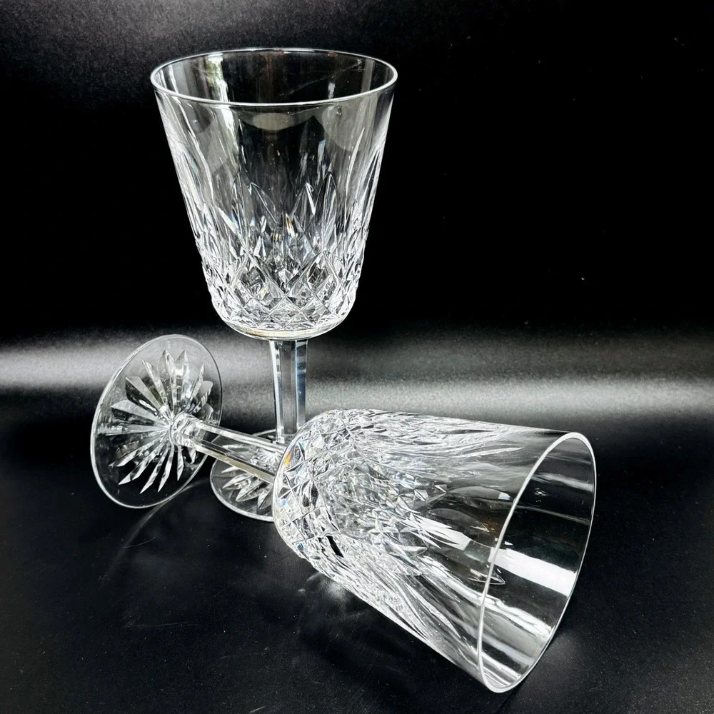 Waterford Crystal Lismore Goblets Vintage Set of 2 Clear Cut Glass Stemware Pair